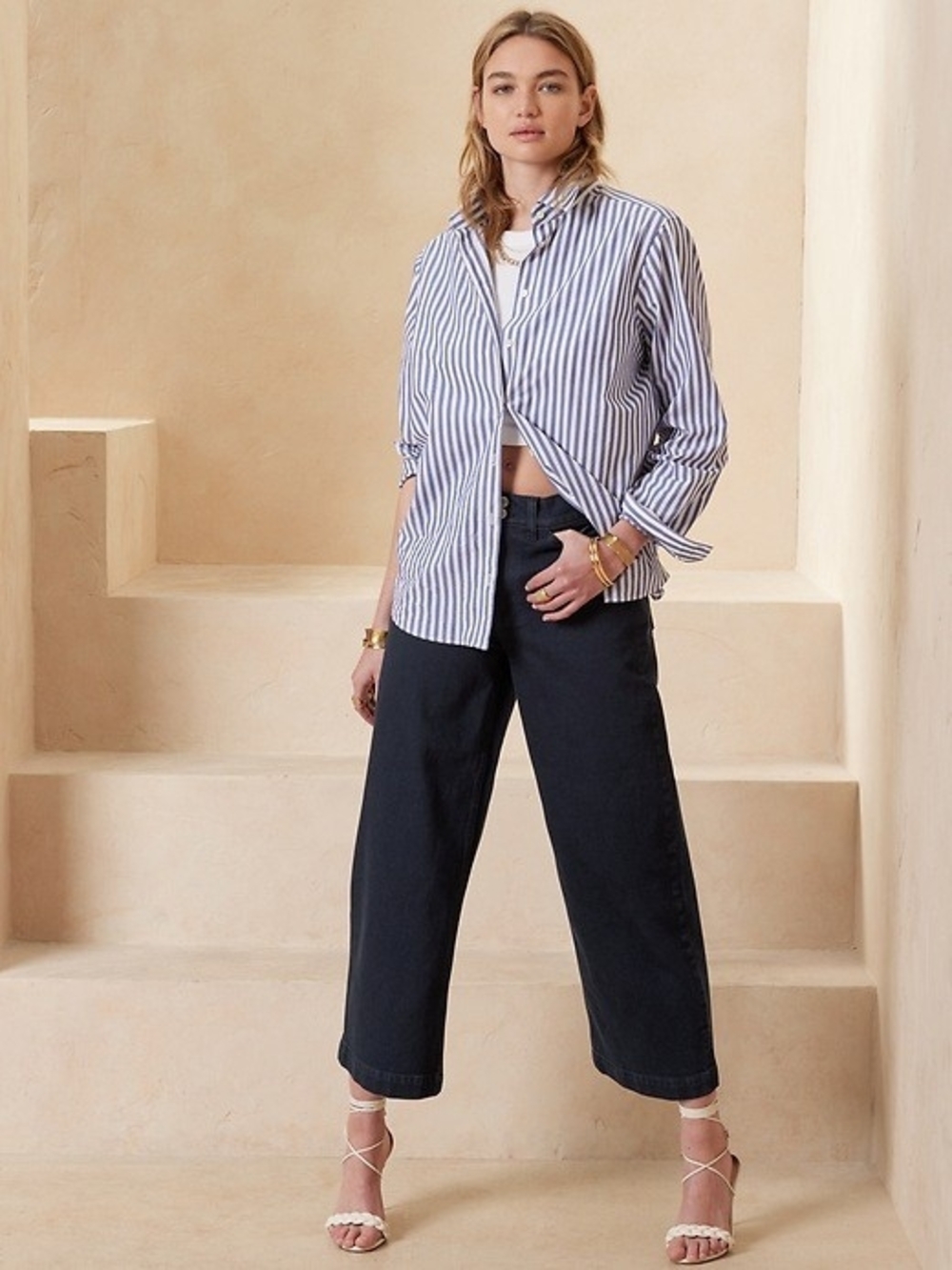 Banana Republic High Rise Wide Leg Cropped Dark Indigo Blue Jeans Size 29